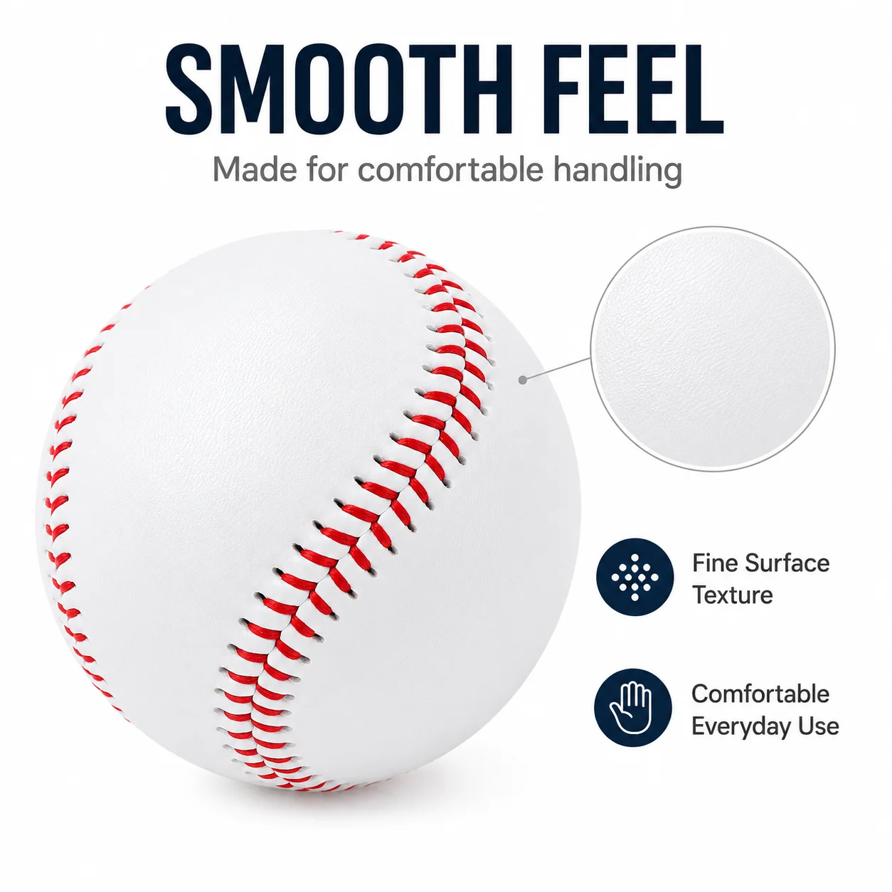 Classic Practice Baseball 9 Inch Training Ball with Red Stitching Smooth Cover for Batting Throwing Catching Indoor Outdoor Play