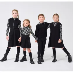 AP check cotton collection kids girls boys fall winter pockets jumper dress skirt family matching clothes casual plaid clothing