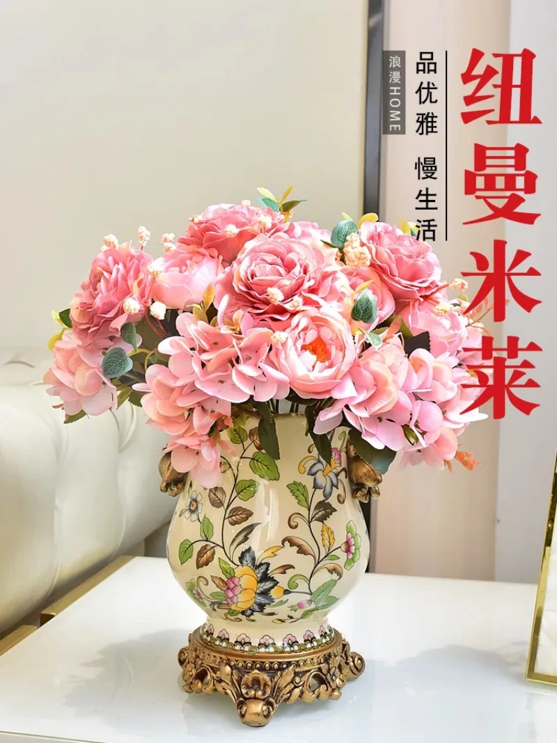 arrangement retro European-American decorative table dried flowers artificial  floral sense of high quality.