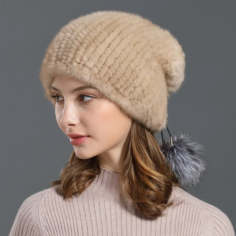 Mink Fur Hat Fur Hat Winter Warmth Protection Ear Protection Mink Fur Elastic Hat Woven Hat