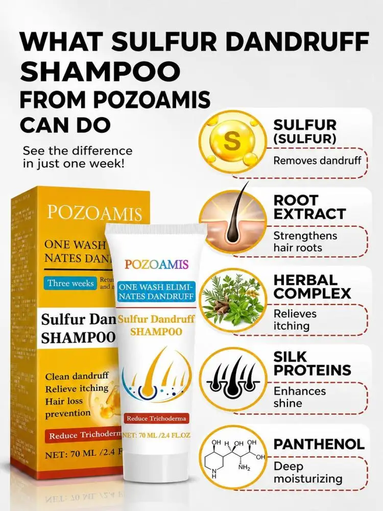 Daily Use Sulfur Hair Cleansing Shampoo, Lessen Noticeable Dandruff Flakes, Gentle Care for Scalp, Fortify Hair Strand Texture, Nourish Hair Root Area, Light Liquid Shampoo for Men Women At‑Home Hair Washing Routine
