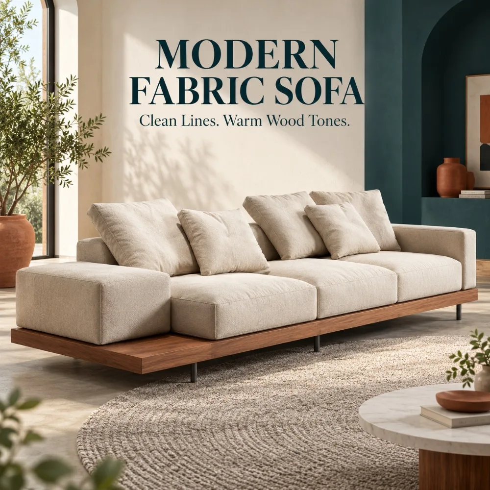 Solid Wood Sofa Set Japanese Style Living Room Sofa Luxury Fabric Couch Minimalist Furniture Modern Home Comfortable Sofa