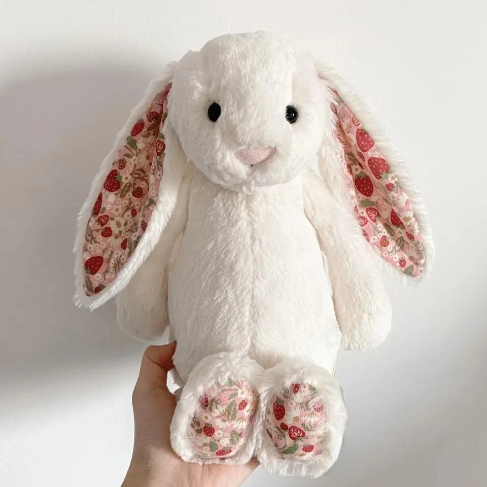 Lapin bonnie floral fraise blanc, étiquette complète, décoration de bureau, salon, accessoires kawaii
