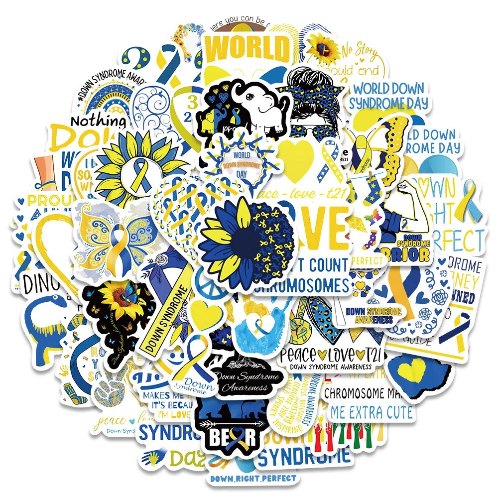 50 قطعة ملصق الحب الخيرية رعاية متلازمة الأسفل ملصق مائي للهاتف الأمتعة على ظهره سجل القصاصات مجلة لاصقة تزيين