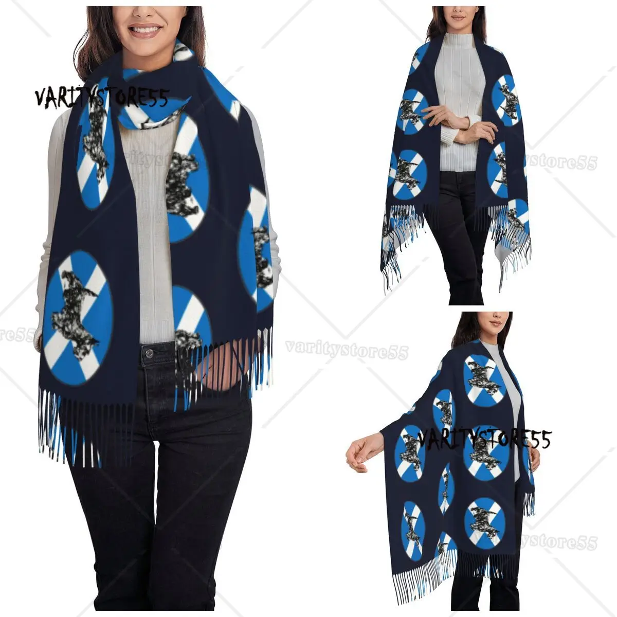 Women's Scarf with Tassel Scottie Dog Scottish Terrier Large Winter Warm Shawl Wrap Flag Of Scotland Daily Wear Cashmere Scarf