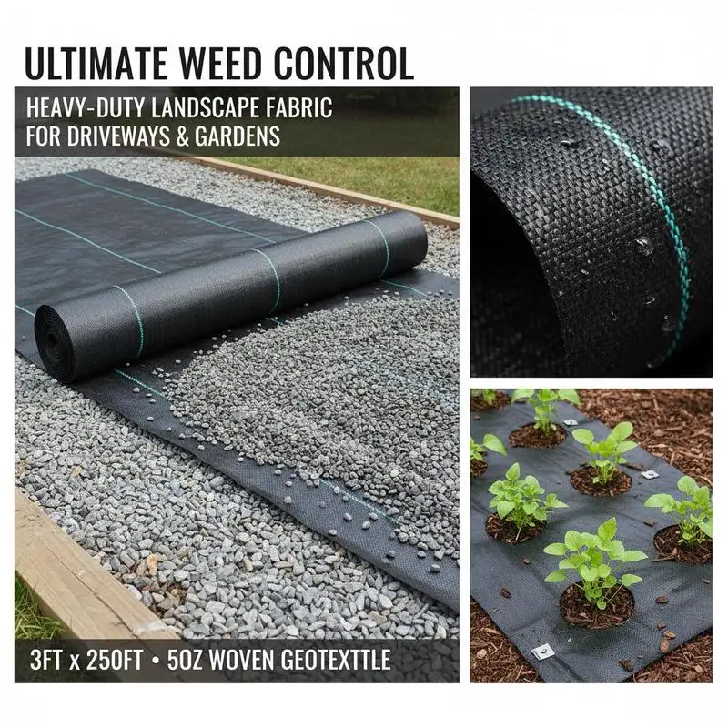 5OZ Woven Ground Cover 3FTx250FT For Gardens Driveways Flower-Beds, High Permeability Heavy Duty Woven Geotextile Fabric Under Gravel Control Mat