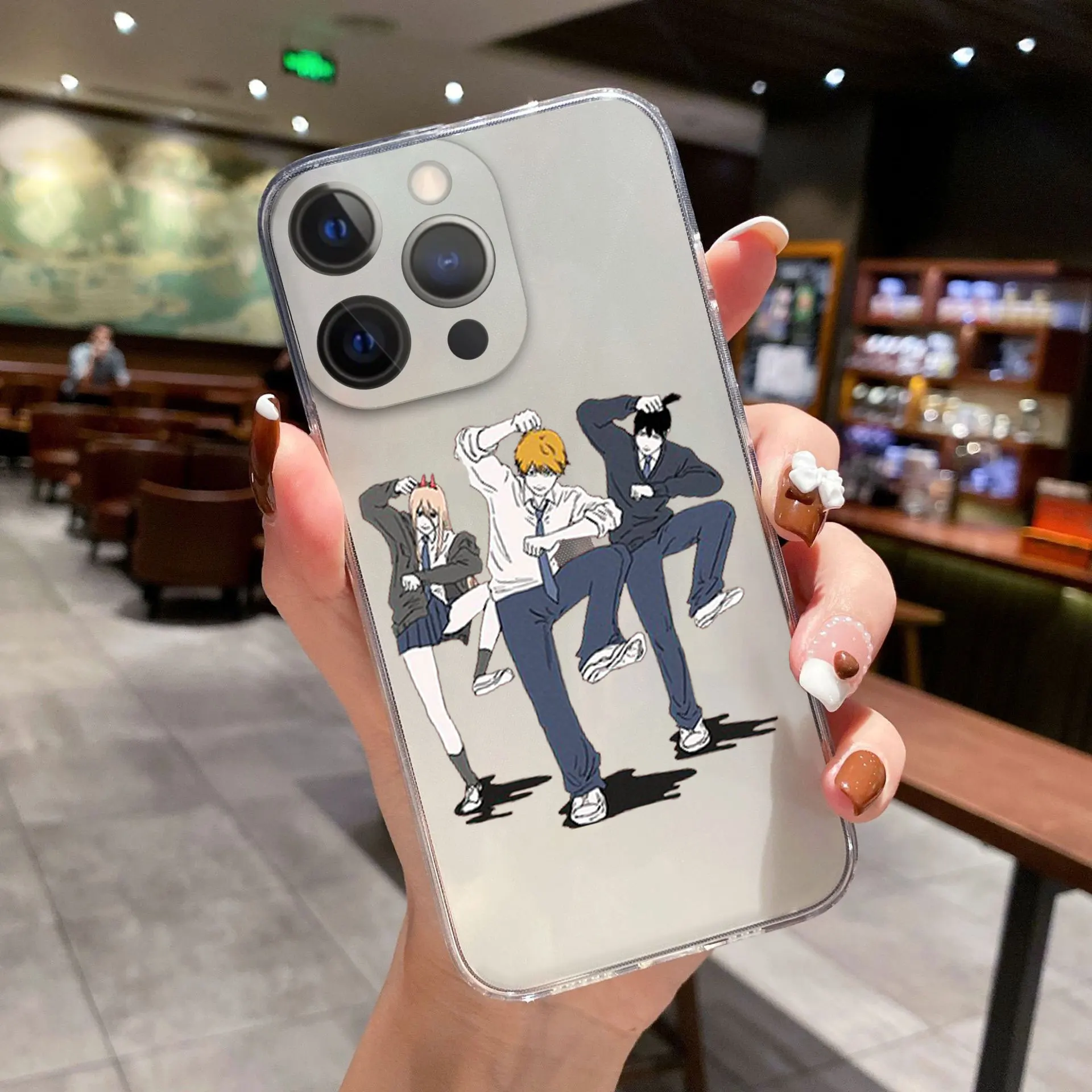 Etui na telefon z kreskówkową piłą łańcuchową Anime dla iPhone'a 11 12 13 Pro Max X XR XS MAX X 8 7 Plus 12 13 Mini przezroczysta miękka tylna obudowa zderzaka