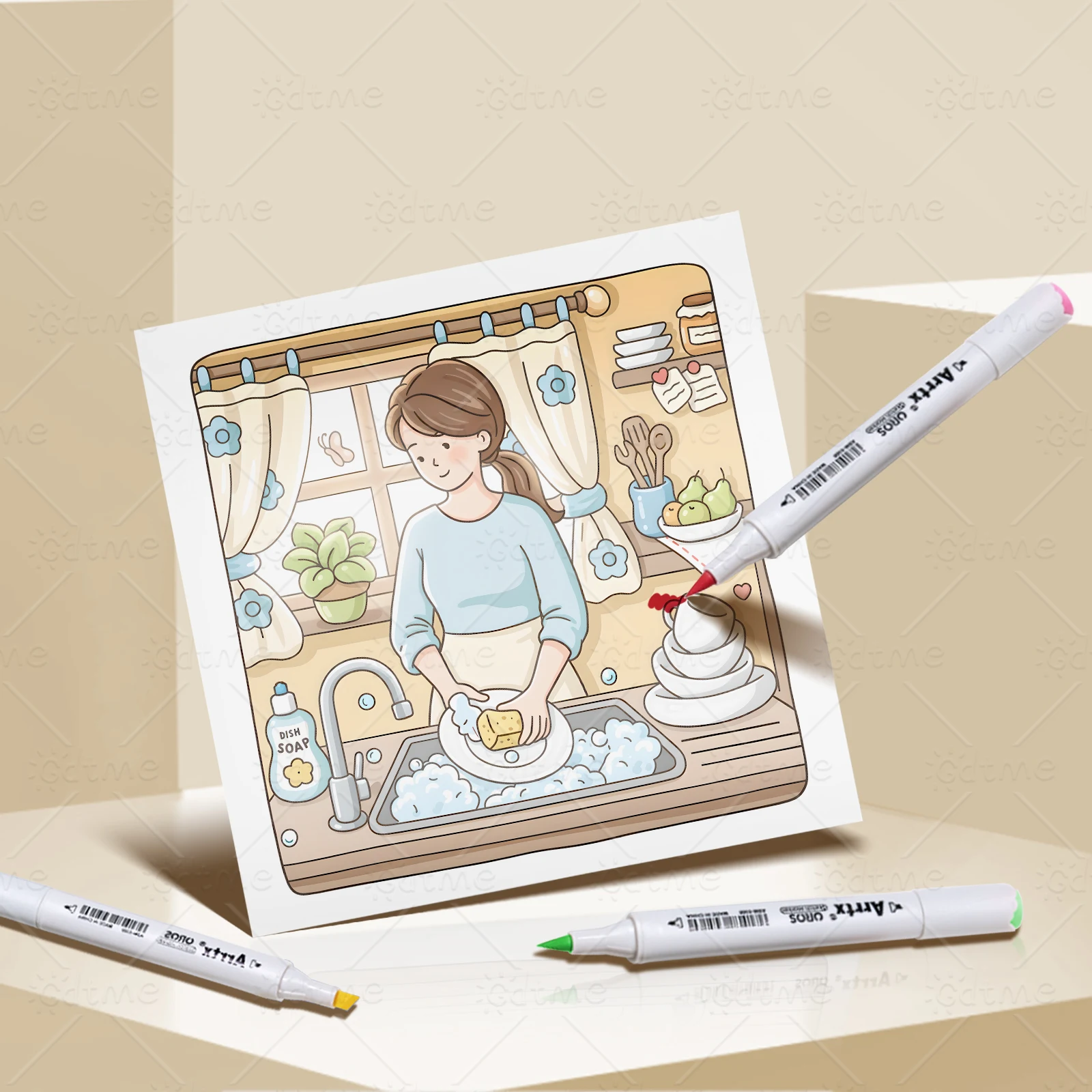 HOUSEWIFE DIARIES Malbuch für Erwachsene mit niedlichen, gemütlichen täglichen Aktivitäten zur Entspannung (Cozy Spaces Coloring) – Detail 6
