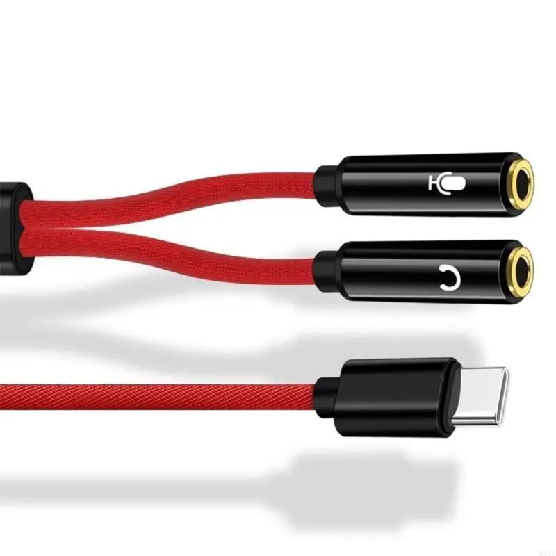 

H37B Type C to 2 3.5mm Microphones Sound Splitter Adapter for Device Connection