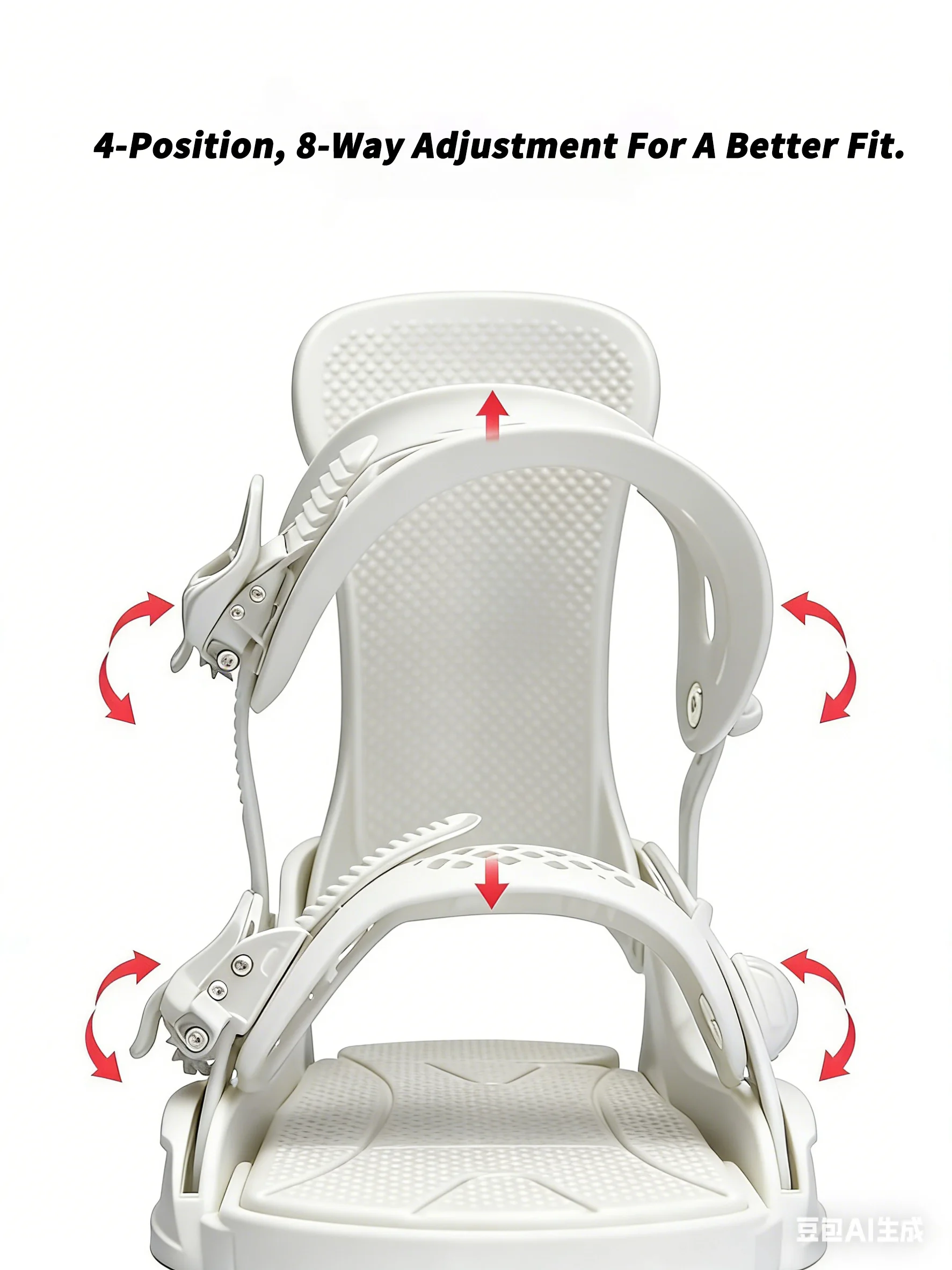 Snowboard Bindings White 3D Fully Adjustable Wrapped Binding Shock-absorbing and Comfortable Base