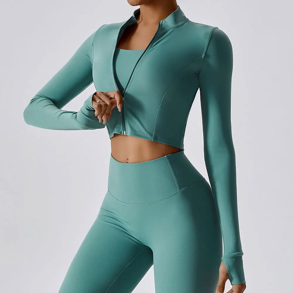 Kobiety Athletic koszulki sportowe Slim Fit długi rękaw Fitness płaszcz joga upraw bluzki z otworami na kciuki Gym Jacket Workout bluzy