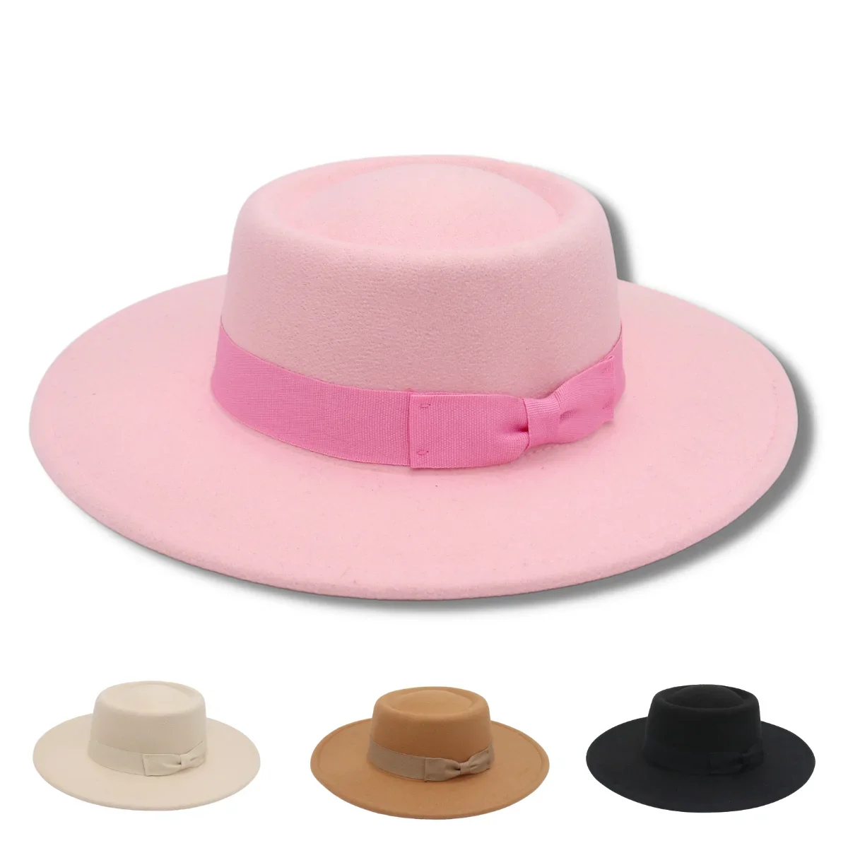 Pink French Women Fedora Hat Bowknot Ribbon Wool Jazz Felt Hats For Ladies Winter Autumn Chapel Elegant Dress Hat Banquet Bowler