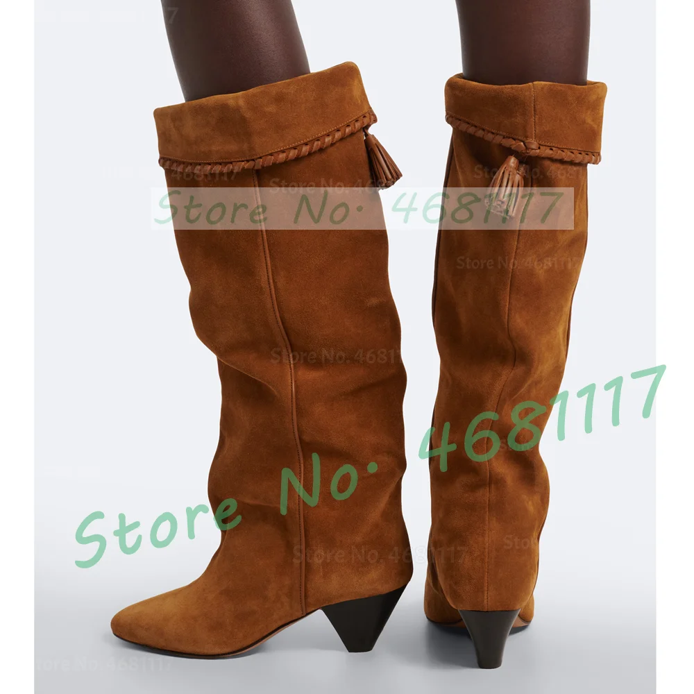 갈색 스웨이드 소재의 뾰족한 앞코와 플리츠 디테일이 돋 - Women'S Shoes Trendy 리뷰 및 가격