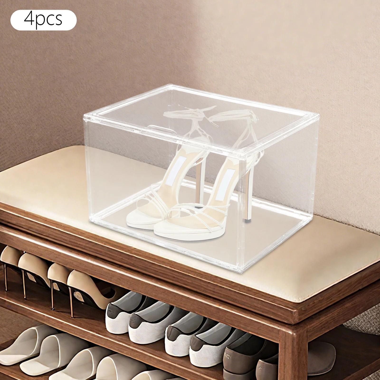 Moderne 4-teilige Transparente Handtaschen-Aufbewahrungsboxen PET Stapelbare Aufbewahrungs- und Präsentationsboxen für Schlafzimmer, Begehbare Kleiderschränke – Detail 3