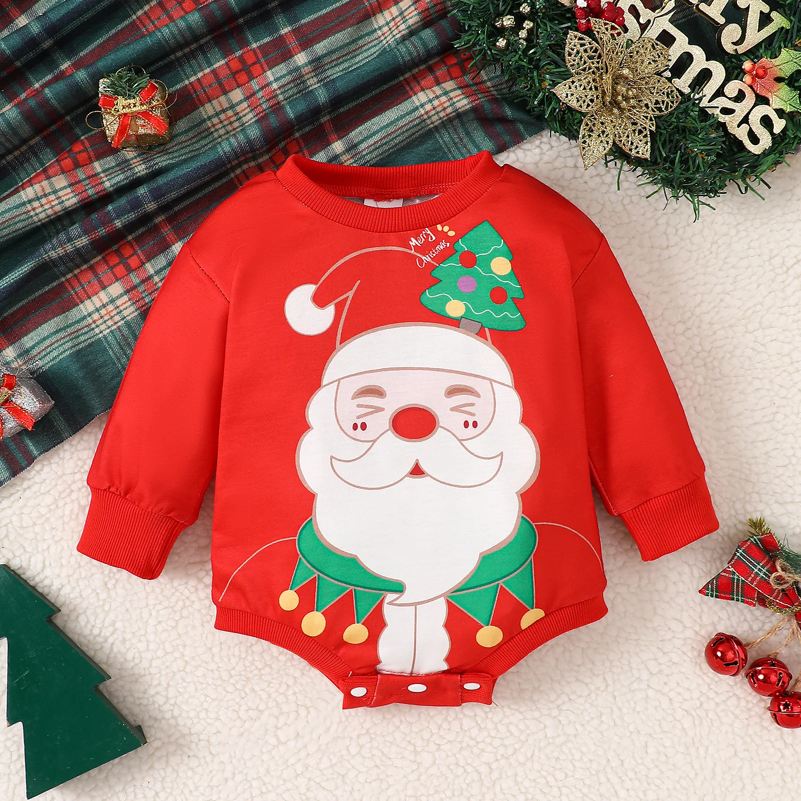 

Christmas Childrens Clothing 2024 Autumn New Baby Clothes Baby Long Sleeved Santa Claus Printed Jumpsuit