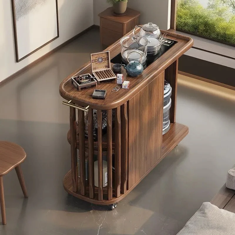 Walnut multi-functional cinet side with storage activity coffee tle living room balcony trolley.