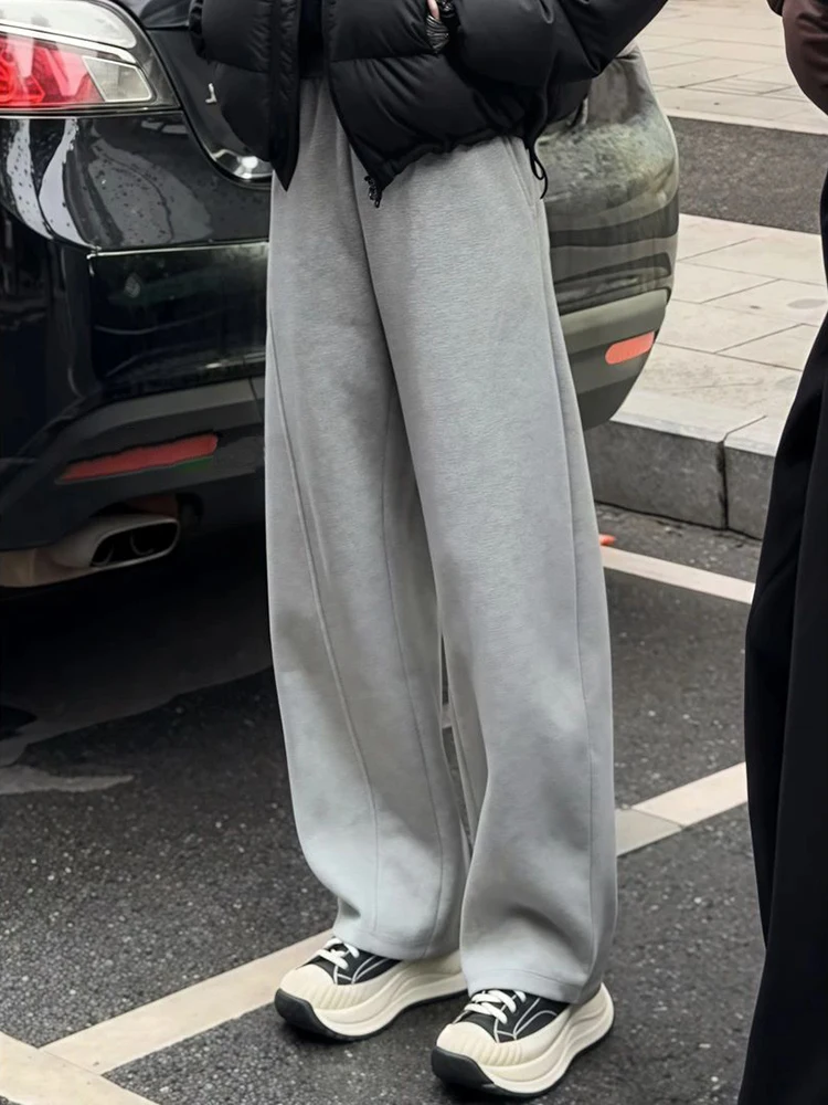 

Мужские утепленные спортивные брюки из флиса, прямые, свободные, с широкими штанинами, зимние, белые