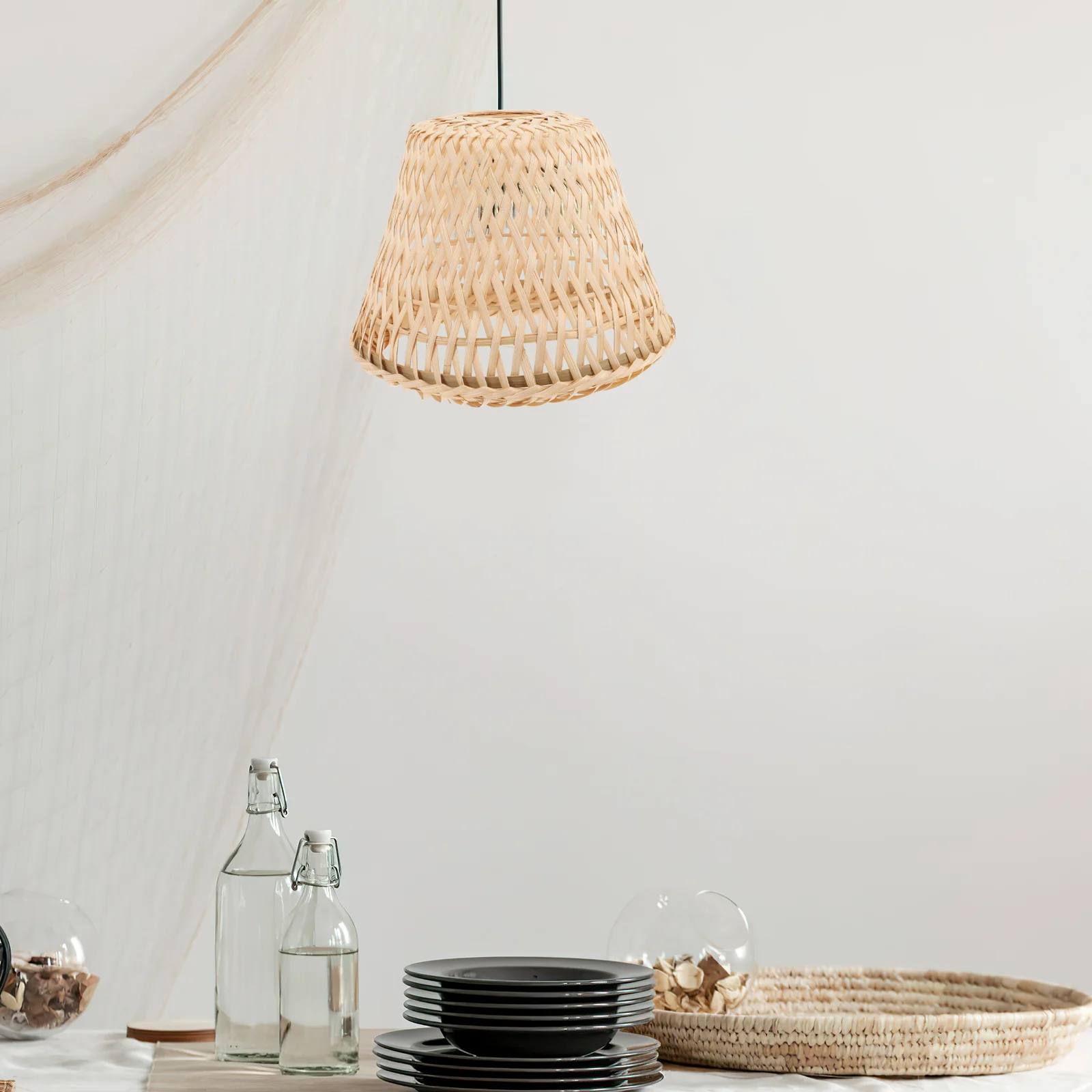 الخيزران فانوس الرجعية نمط الخوص عاكس الضوء للسقف لمبة مكتب أباجورة صغيرة ديكور المنزل غطاء خفيف الملحقات #4