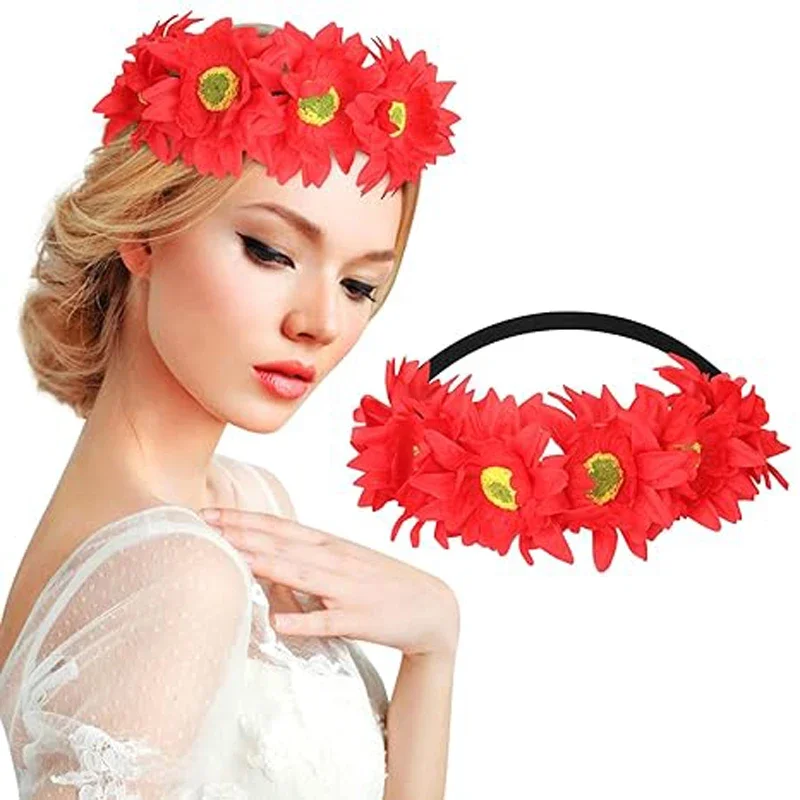 3PCS Sunflower Crown Bohemian Elastic Rainbow Flower  Headband  for Women and Girls Hair  Headband