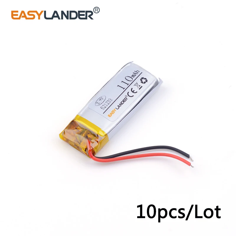 

10pcs/Lot 521233 110mAH 3.7v lithium Li ion polymer rechargeable battery General Remote control / two-way remote control GPS DVR