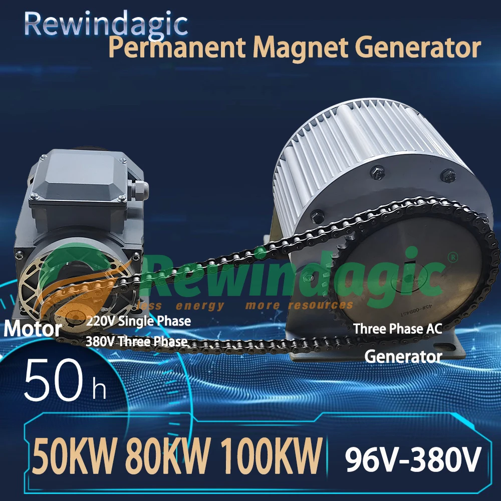 Low 200RPM 220V Single Phase Electric Motor 80KW 100KW Permanent Magnet Generator Output 220V Dynamo Complete Set Alternator AC