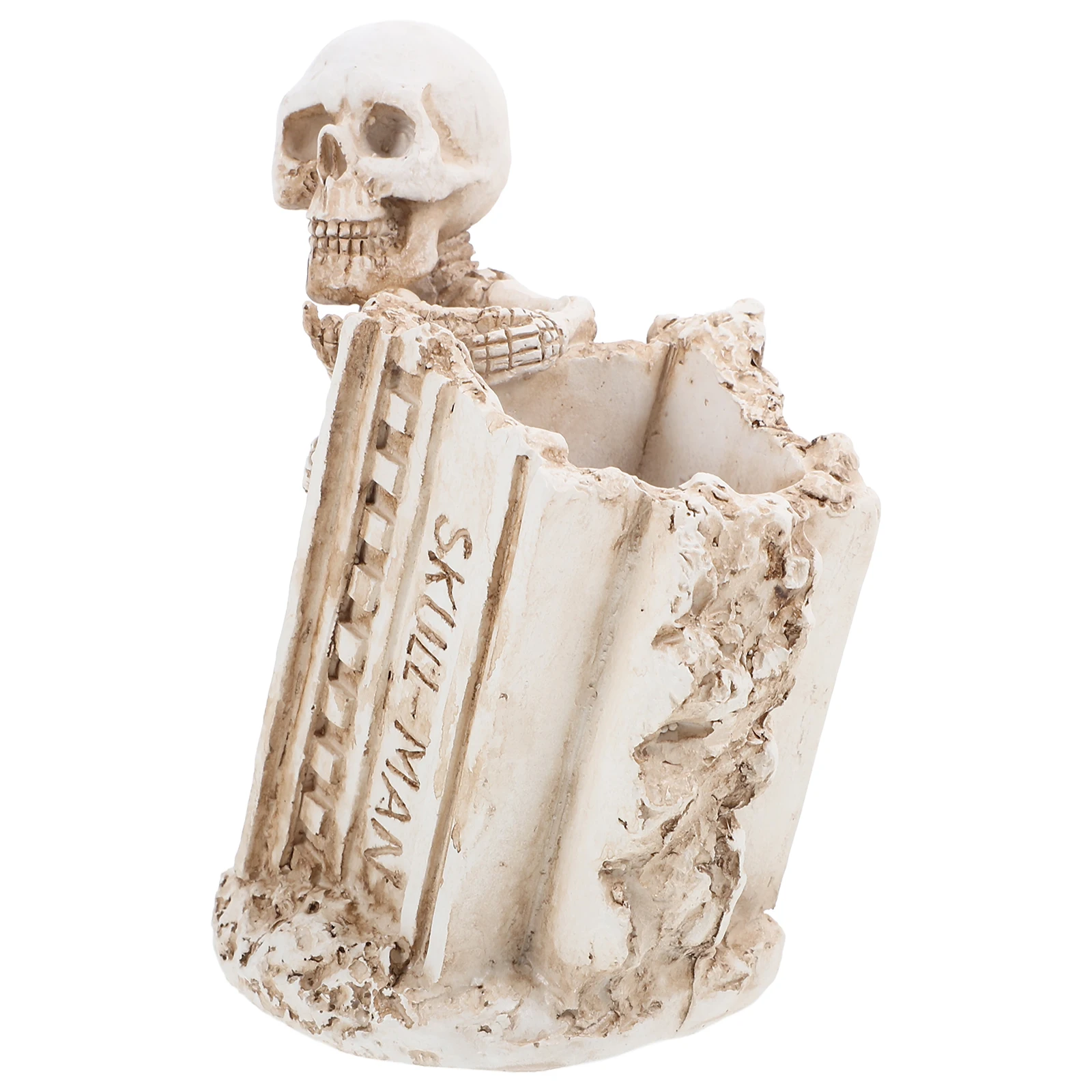 

Skull Pen Holder Goth Desk Accessories Artificial Resin Fountain Storage Office
