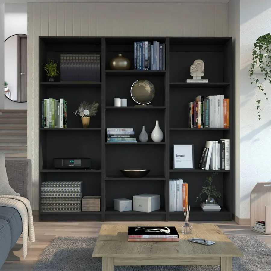 

York Black 3 Piece Living Room Set with 3 Bookcases