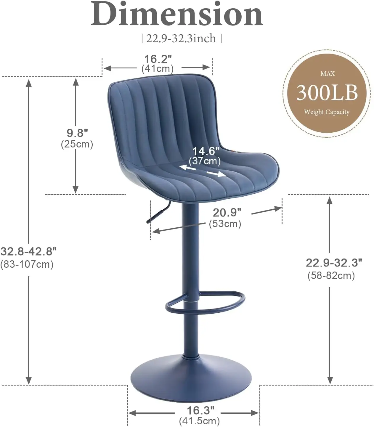Bar Stools Set of 2 Swivel Counter Height Barstools Blue