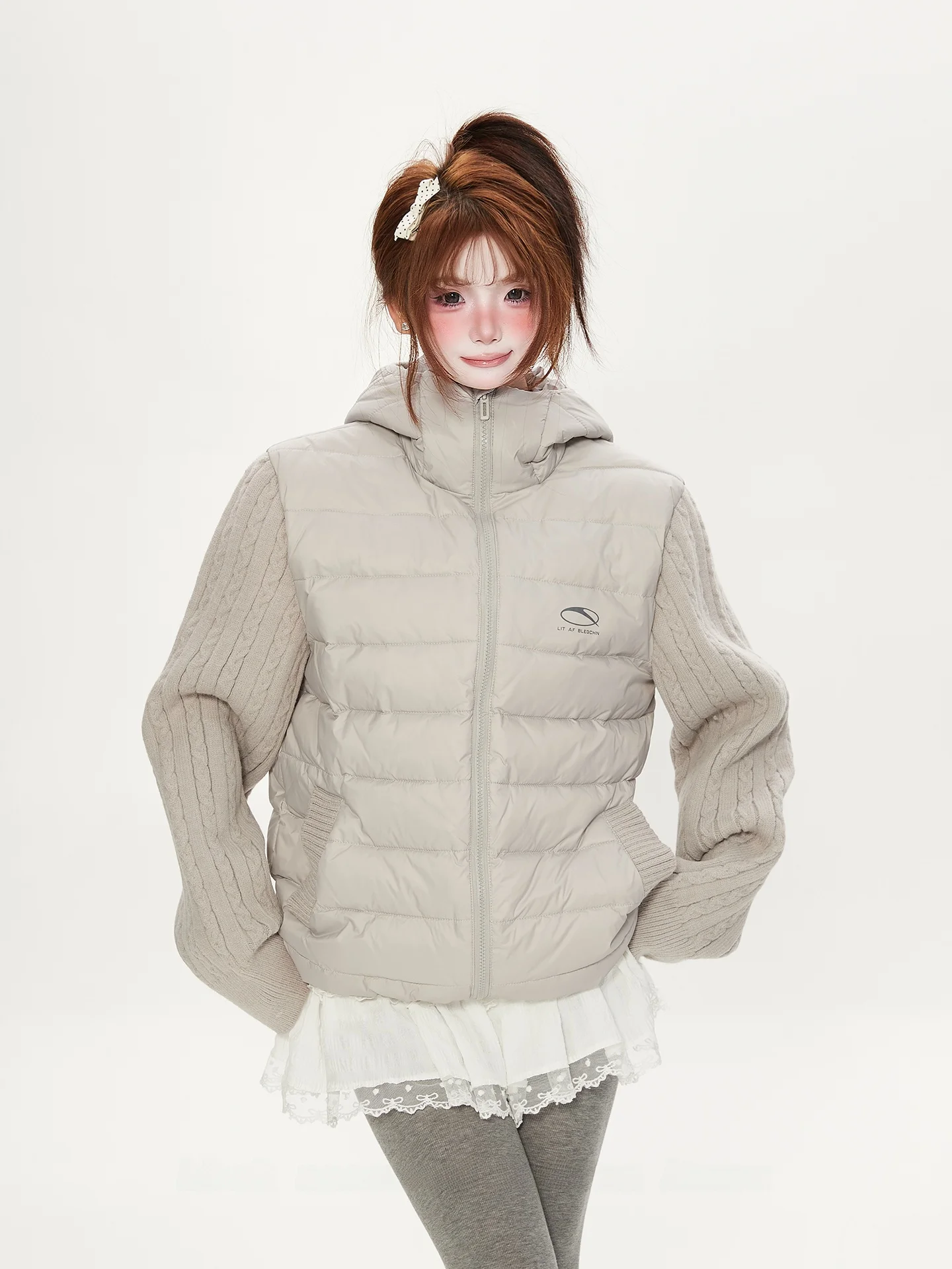 

Американский повседневный вязаный лоскутный топ с высоким воротником и капюшоном в рубчик, женская зимняя легкая теплая верхняя одежда