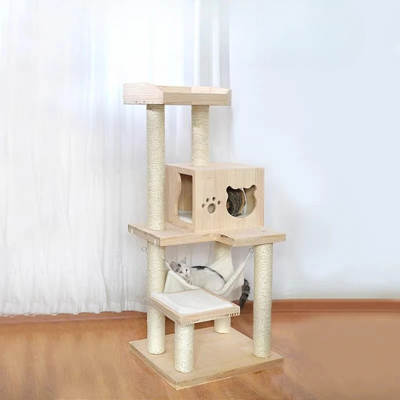 

Solid wood cat climbing frame sisal column does not occupy a stable area in summer, large cat frame nest large platform