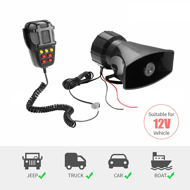 7-Sound Loud Car Warning Alarm Truck Alarm Loudspeaker 12V Siren Air Horn 110DB Megaphone Police Firemen Car Warning Alarm