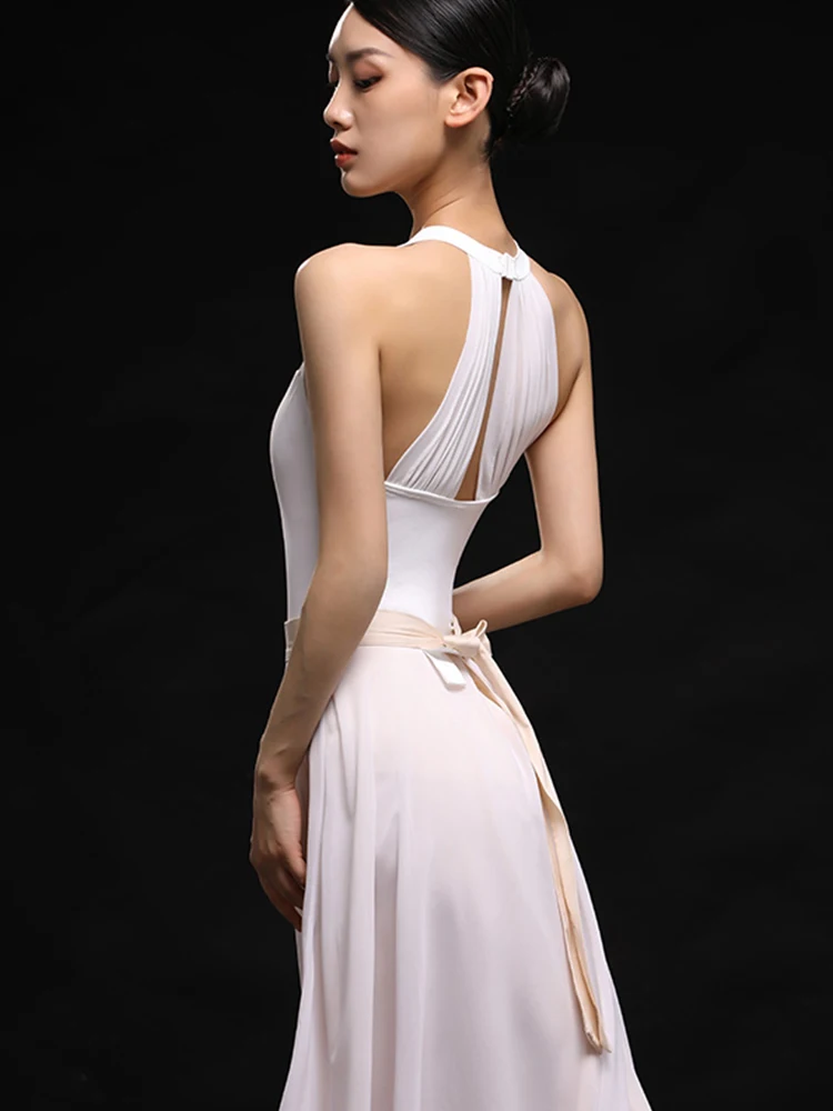 

Ballet Leotard For Women's Practice Clothes Mesh Stitching Hanging Neck Gymnastics Leotard Ballerina Stage Costumes tights