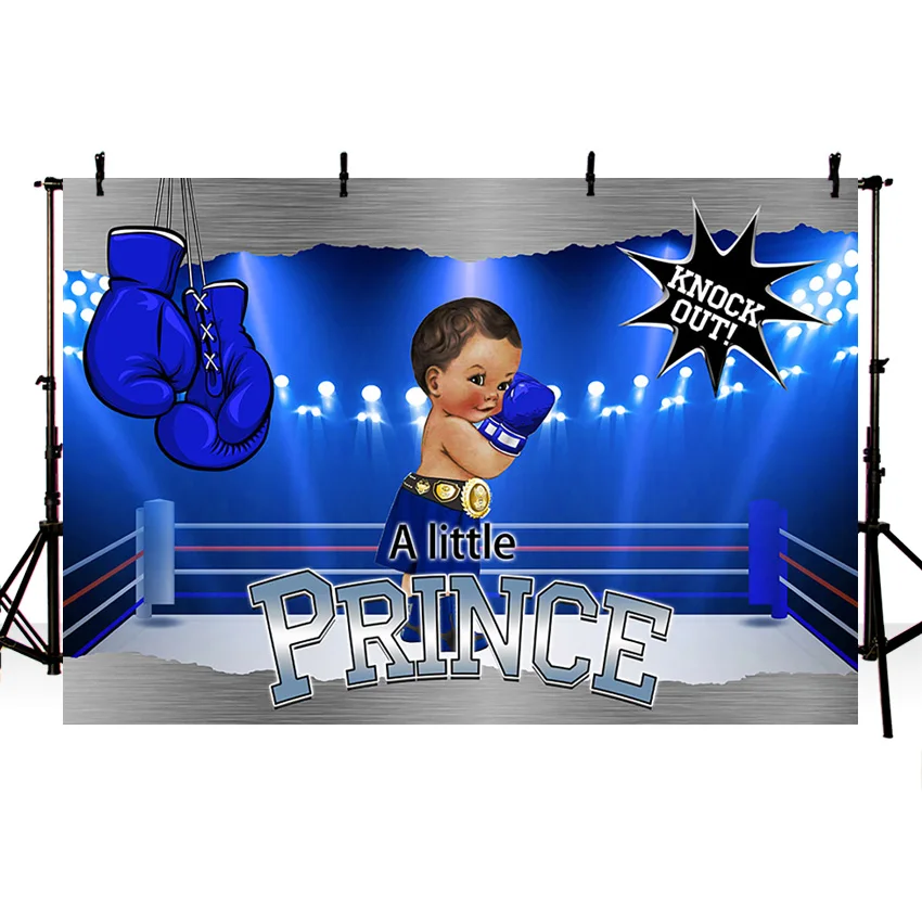 Blue Arena Boxing Glove Photography Background Little Prince Boy Baby Shower Backdrop Birthday Custom Backdrop Photo Studio Prop