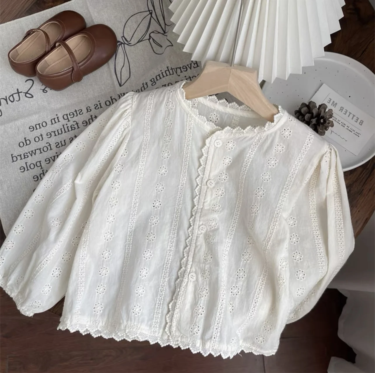 Girl's French Sweet Lace Long Sleeved Cardigan Spring Summer Casual Sunscreen Outerwear 2-7 Years Old Girl Cardigan