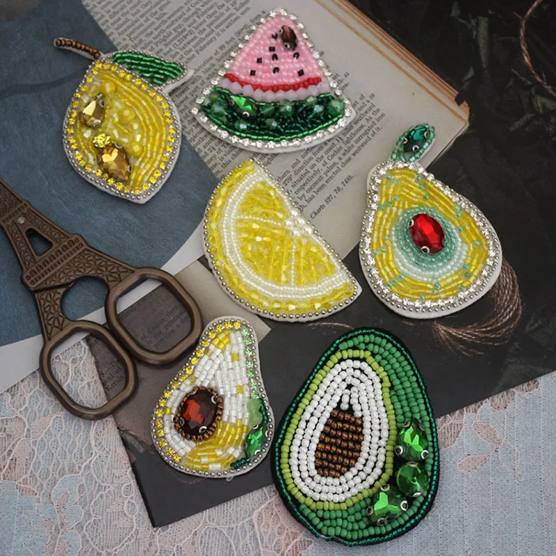 

Цельный нежный фруктовый принт, авокадо, груша, арбузные бусины, значки, сделай сам, аппликация, вышитая бисером нашивка для одежды