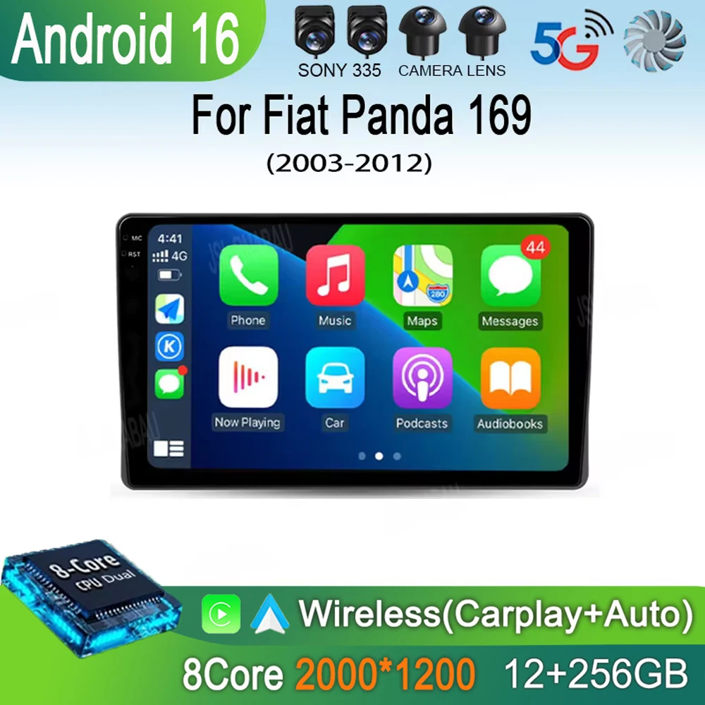 Android 16 Car Radio For Fiat Panda 169 2003 2004 2005- 2012 Carplay Auto GPS Navigation 360 Camera Stereo 2 Din Video Player BT