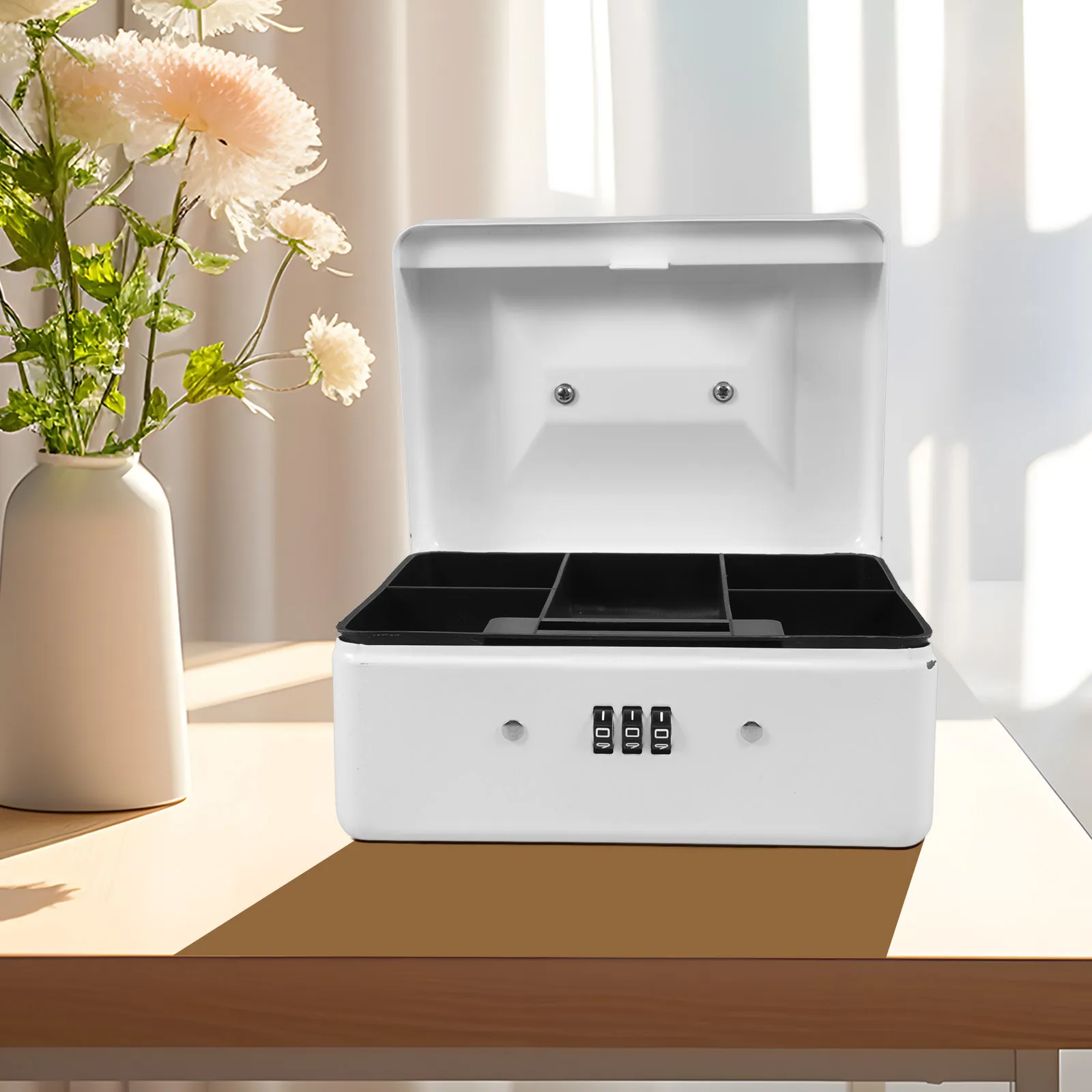 Cash Box With Combination Lock Durable Metal Safe For Money Storage Portable Lockable Organizer Small Hidden