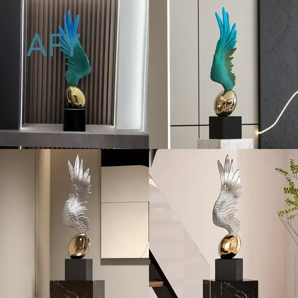 for Home Decor Art Angel Wing Ornament Plating Resin Statue for Living Room Bedroom Hotel Entrance Staircase Corner Floor