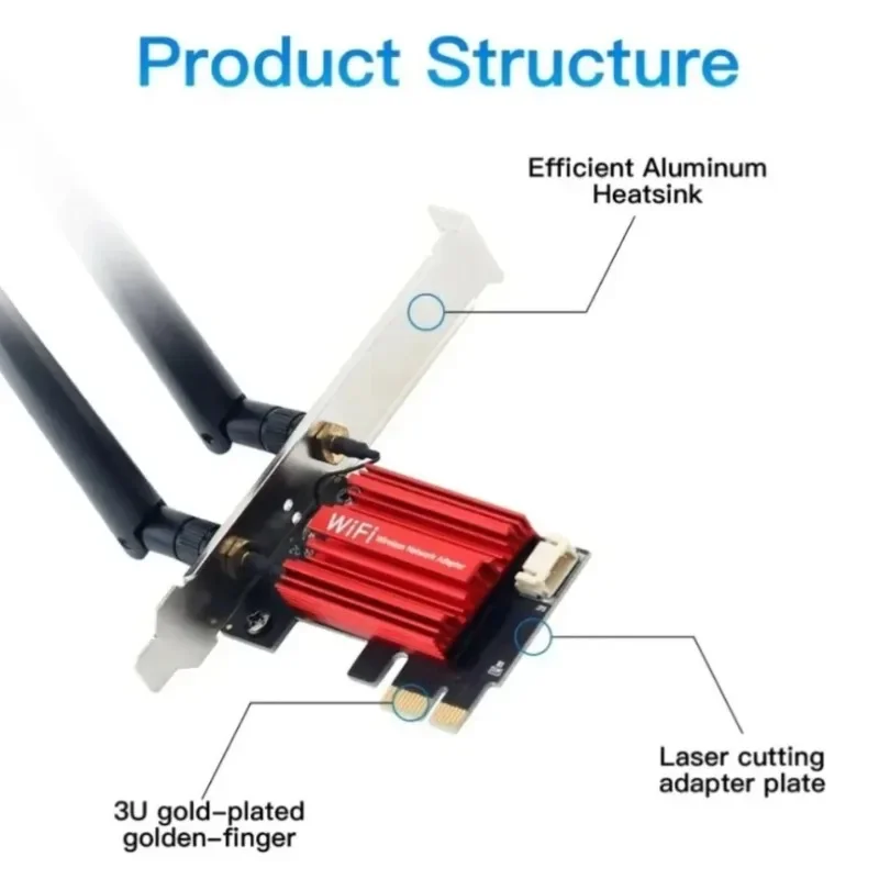 PCIe WiFi Card Dual Band 2.4G 5G Bluetooth Desktop Wireless Network Adapter 8dBi Antenna for PC Gaming Gigabit High Speed