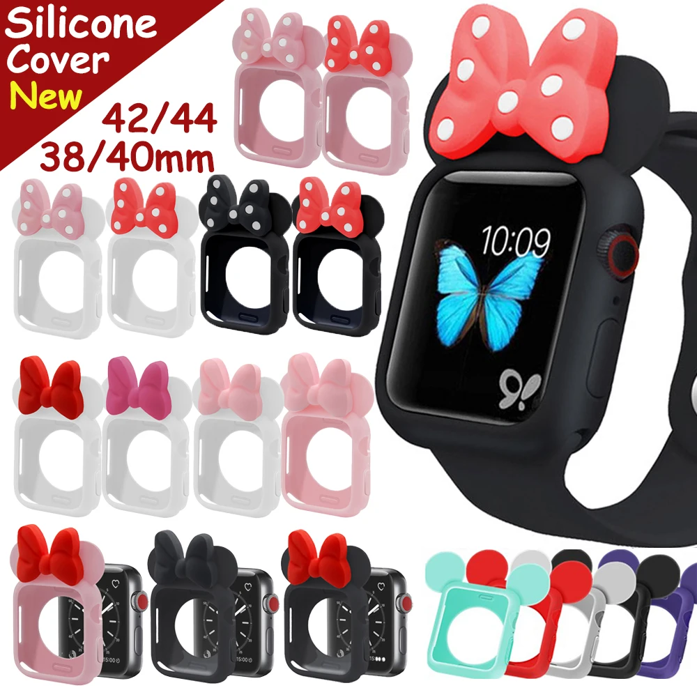 Silicone Protective Cover For Apple Watch 7 6 5 4 41 45mm 40 44 Girls Cute Bumper For iWatch Series Se Women CartoonCase 38 42MM