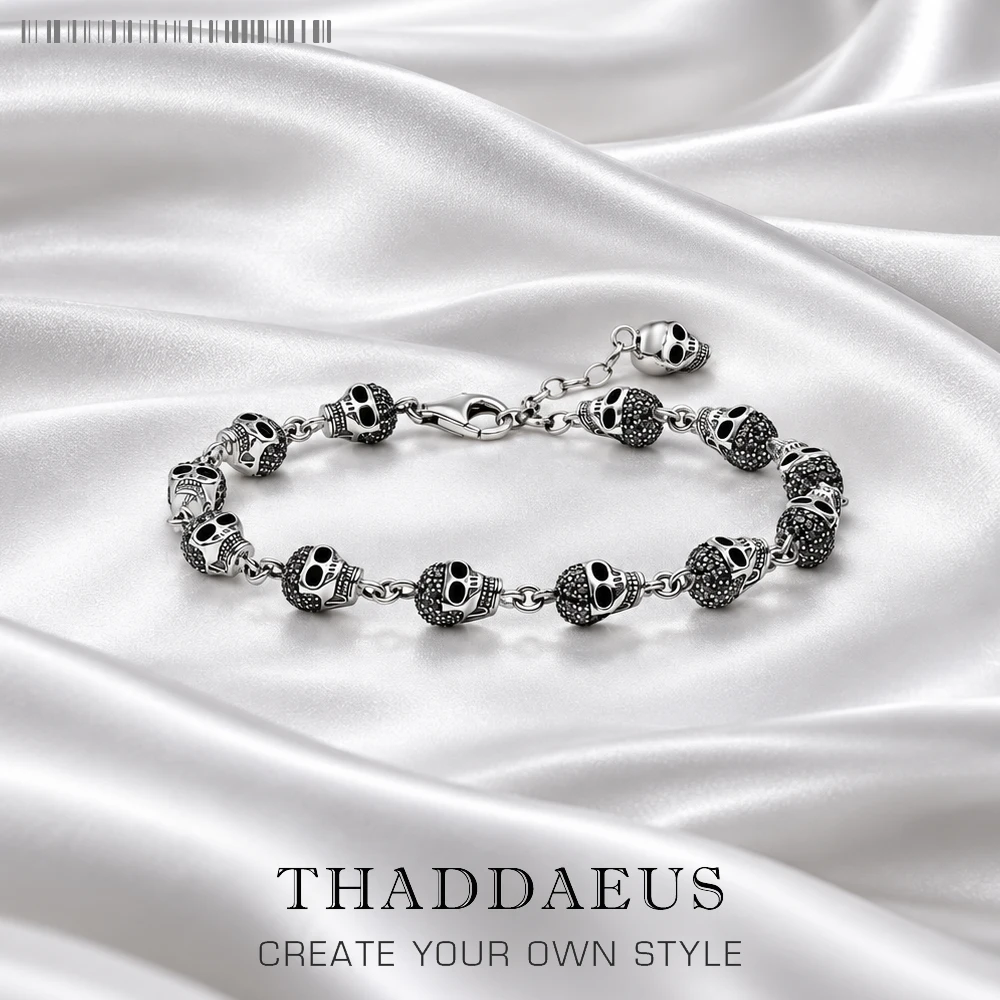 Skull Pave Link Chain Bracelet For Women Men Pure 925 Sterling Silver Punk Jewelry Party Gifts