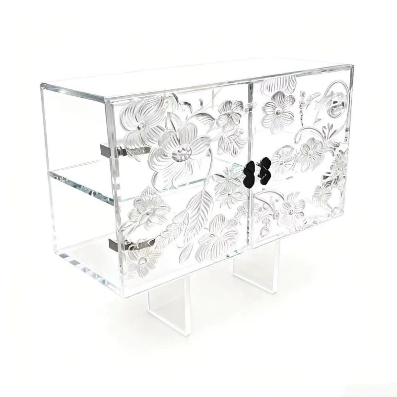 

Embossed pattern acrylic storage cabinet, multi-layer transparent display cabinet, light luxury art living room storage