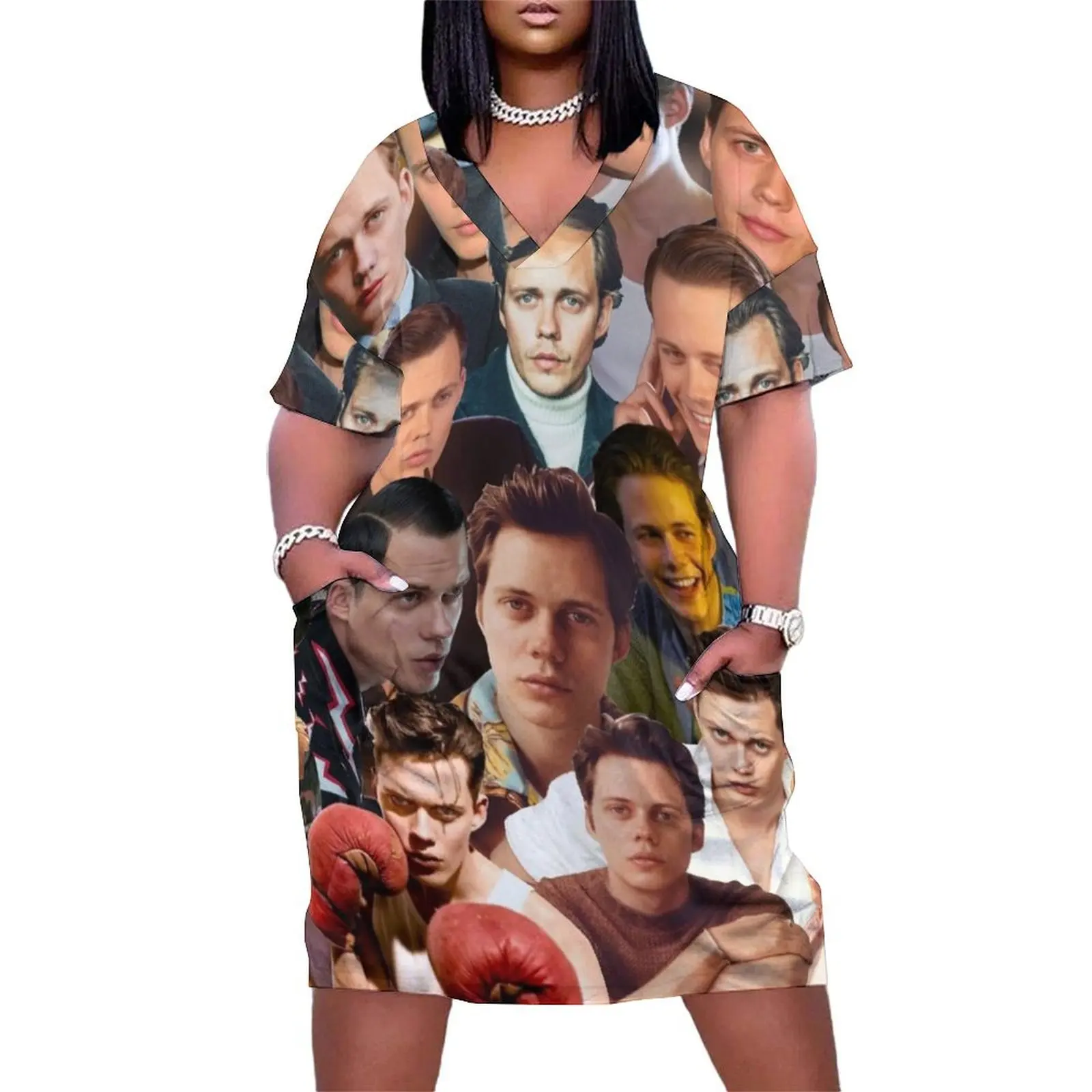 

Bill Skarsgrd Photo Collage Loose Pocket Dress Woman clothing women evening dress sexy dress