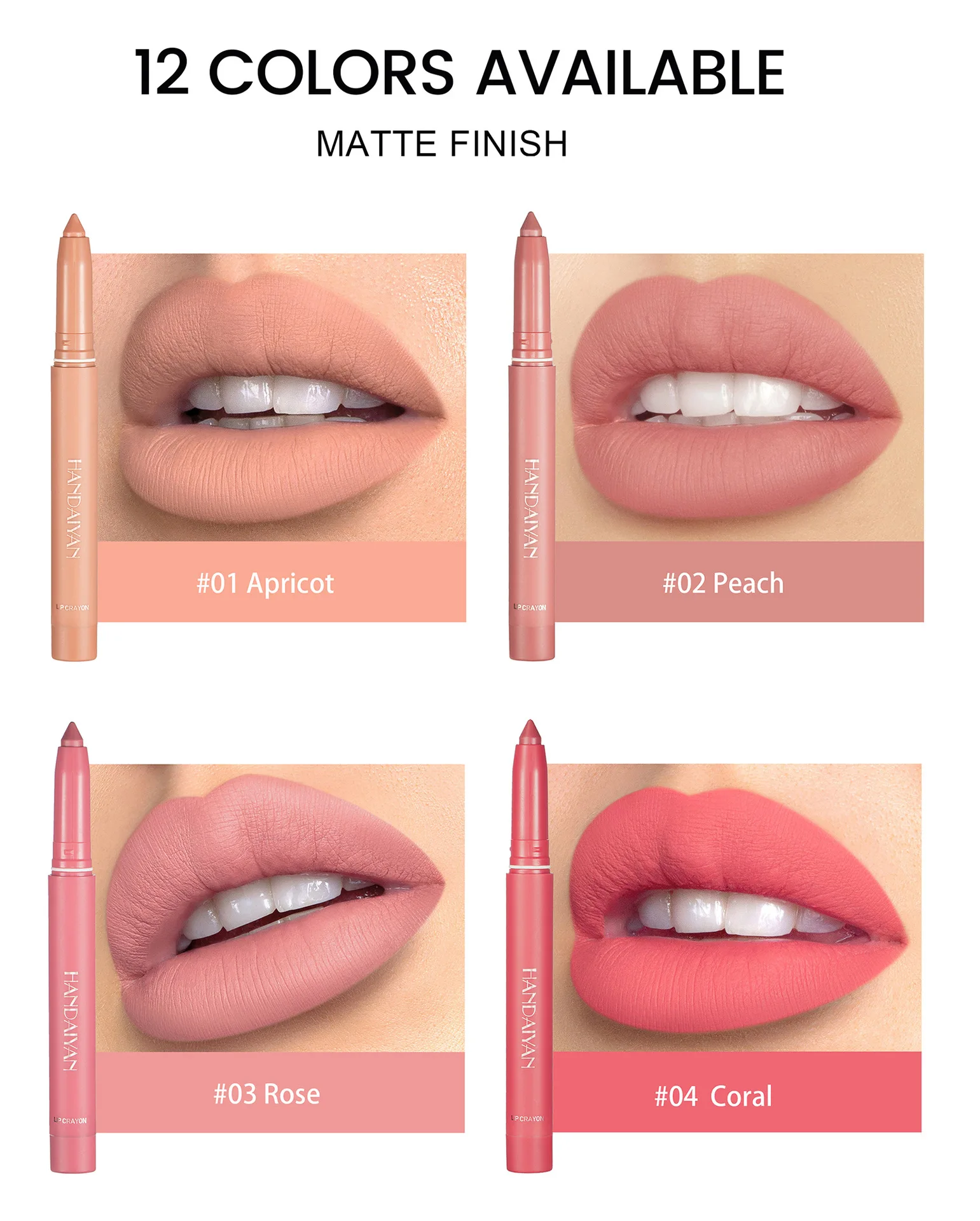 HANDAIYAN 12 Color Matte Lipstick Velvet Texture Waterproof Lasting 8h Fashion Lipliner Easy Makeup New Cosmetics with Sharpener