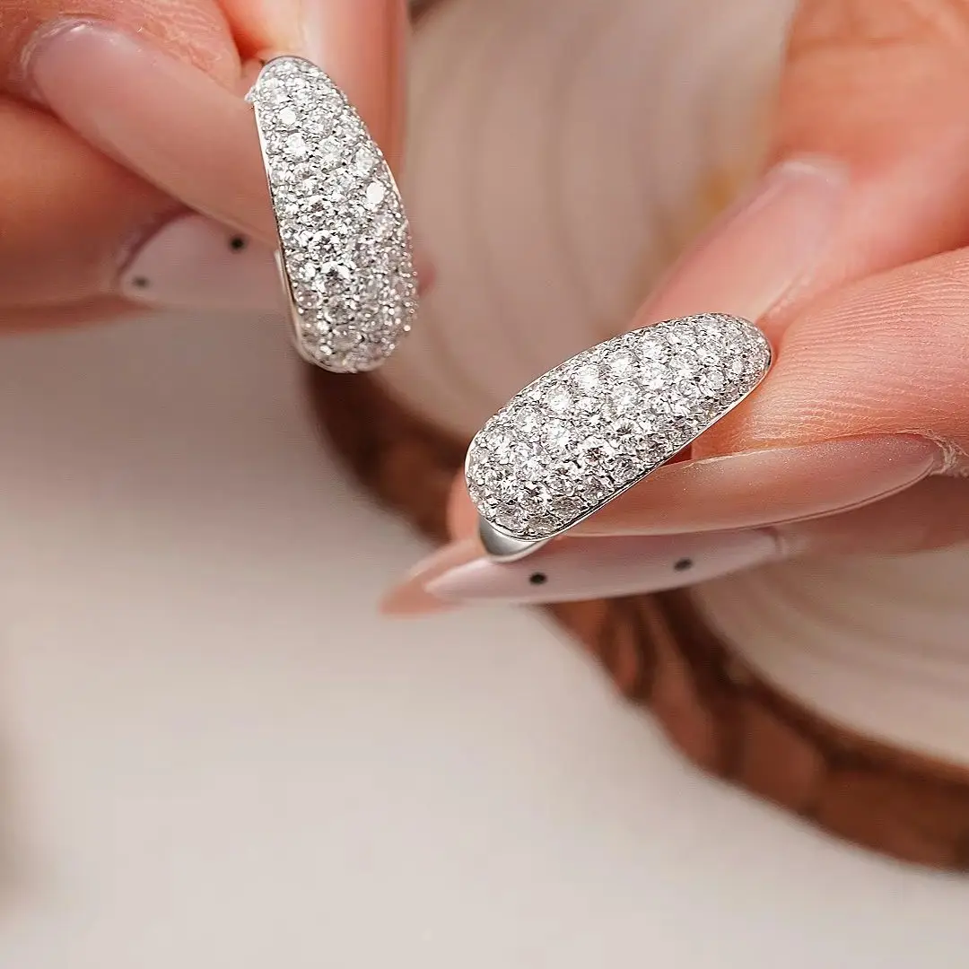 1.92ct  Brilliant Lab Grown Diamond CVD  9K Gold Hoop Earrings, Full Pavé Design NGTC  Certified Loose Diamond Wholesale
