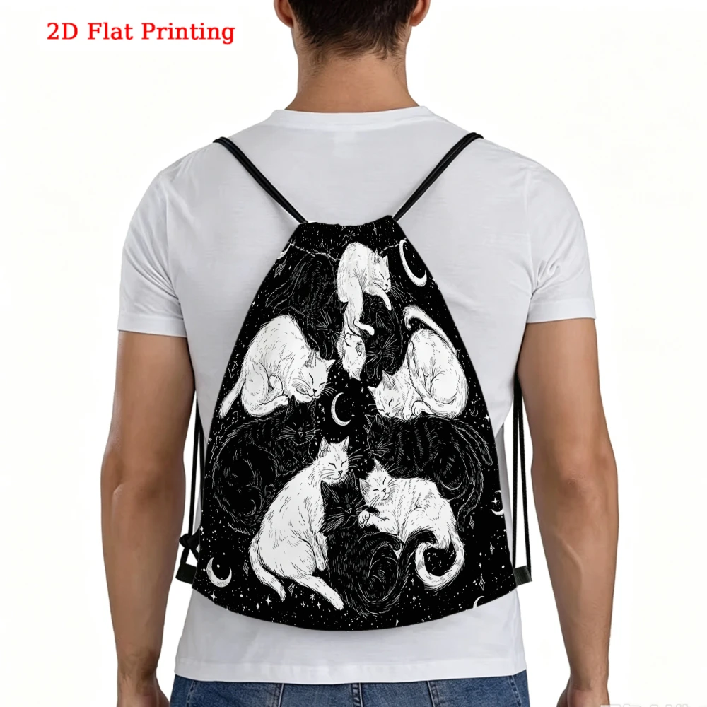 Sleeping Cats Black Background Pattern Drawstring Bag, Travel Shoe Bag, Fitness Sports Backpack, Outdoor