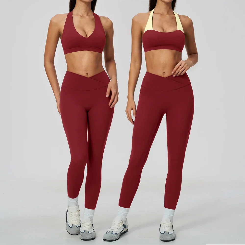 2PCS Women Tracksuit Yoga Suit Outfit Sports Set Gym Set Running Leggings Workout Clothes Sports Bra Athletic Wear Yoga Clothing
