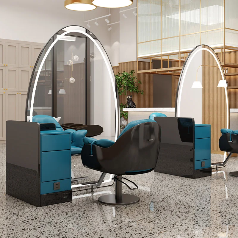 Barber Shop Mirror Table With Lamp Cabinet Integrated Floor Mirror Hair Salon Special Hairdressing Single-sided Double-sided