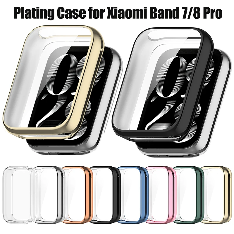 Plating TPU Case for Xiaomi Band 8 Pro 7 9 Pro Smart Band Full Cover Tempered Glass Screen Protector for Xiaomi Band 8 Pro Case