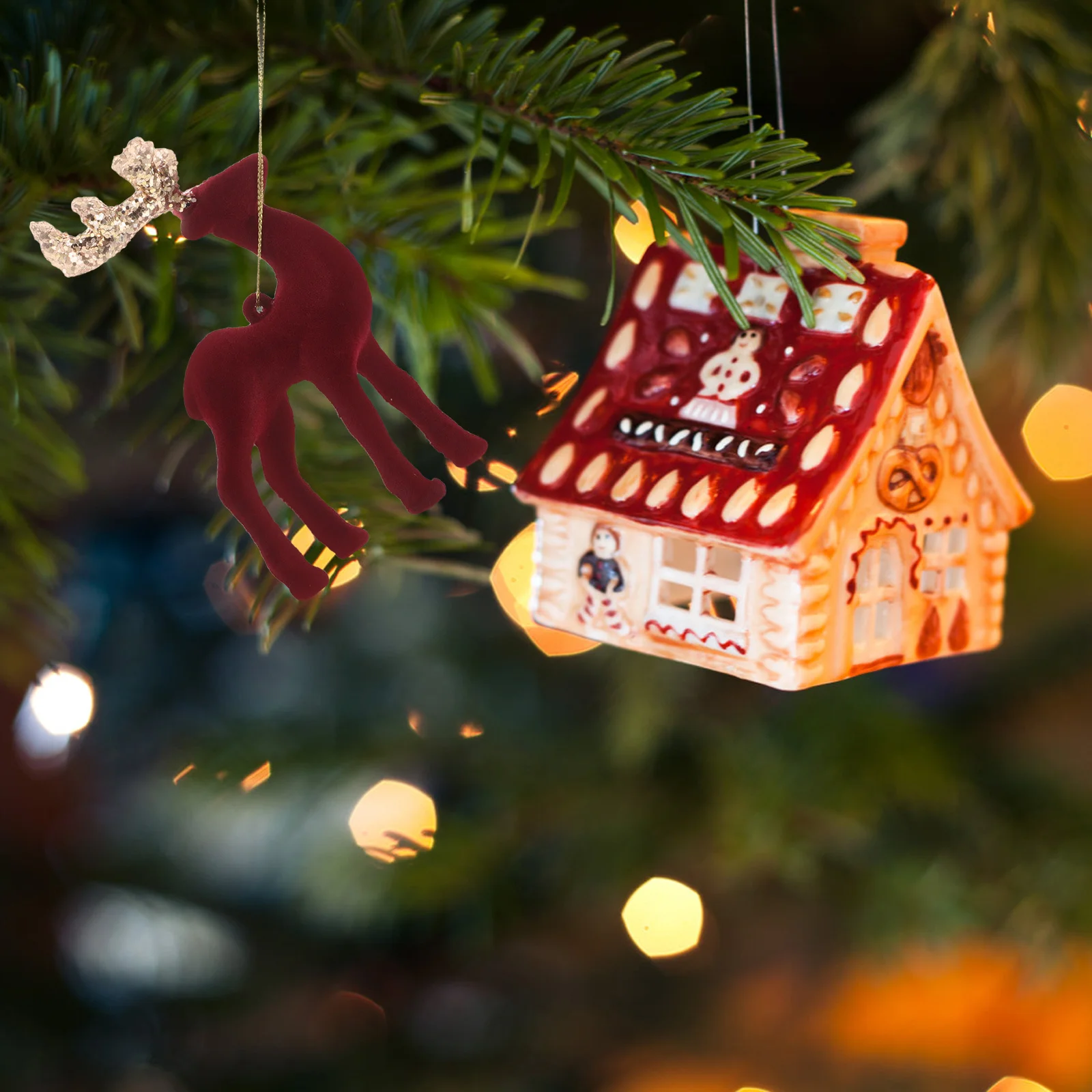 

Xmas Tree Deer Pendant Glitter Flocking Soft Touch Lifelike Hanging Elk Ornament Christmas Tabletop Decoration Holiday Cheer